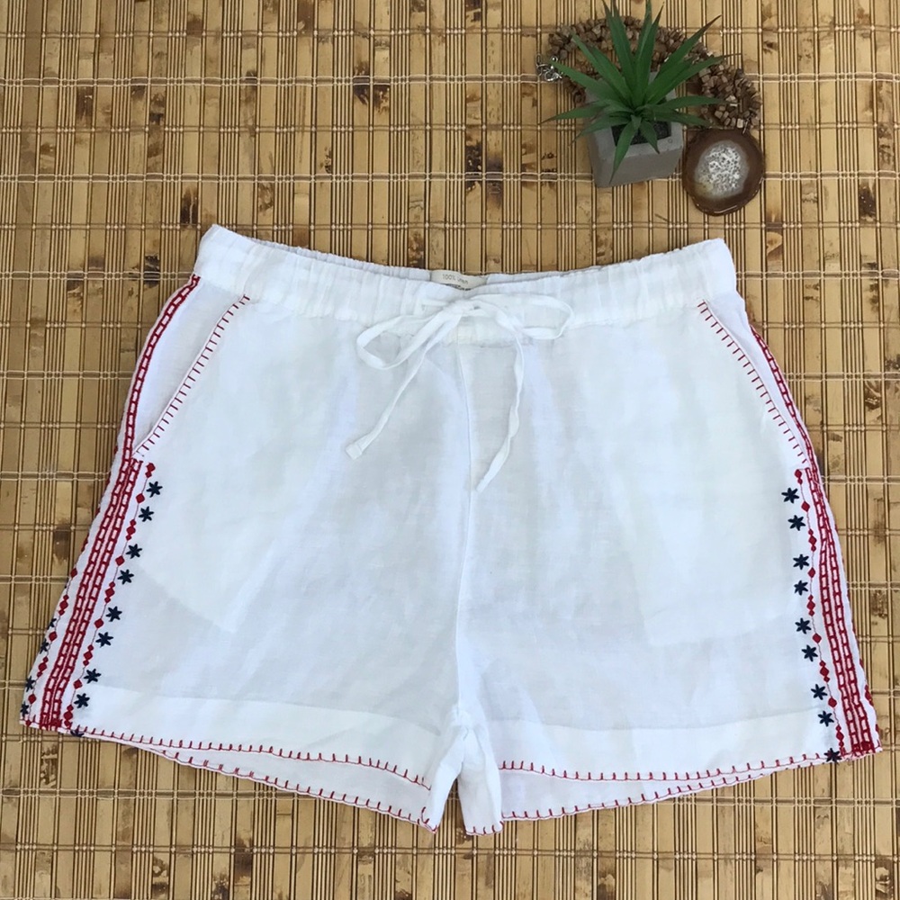 Cynthia Rowley Embroidered 100% Linen 4th of July Patriotic USA Shorts